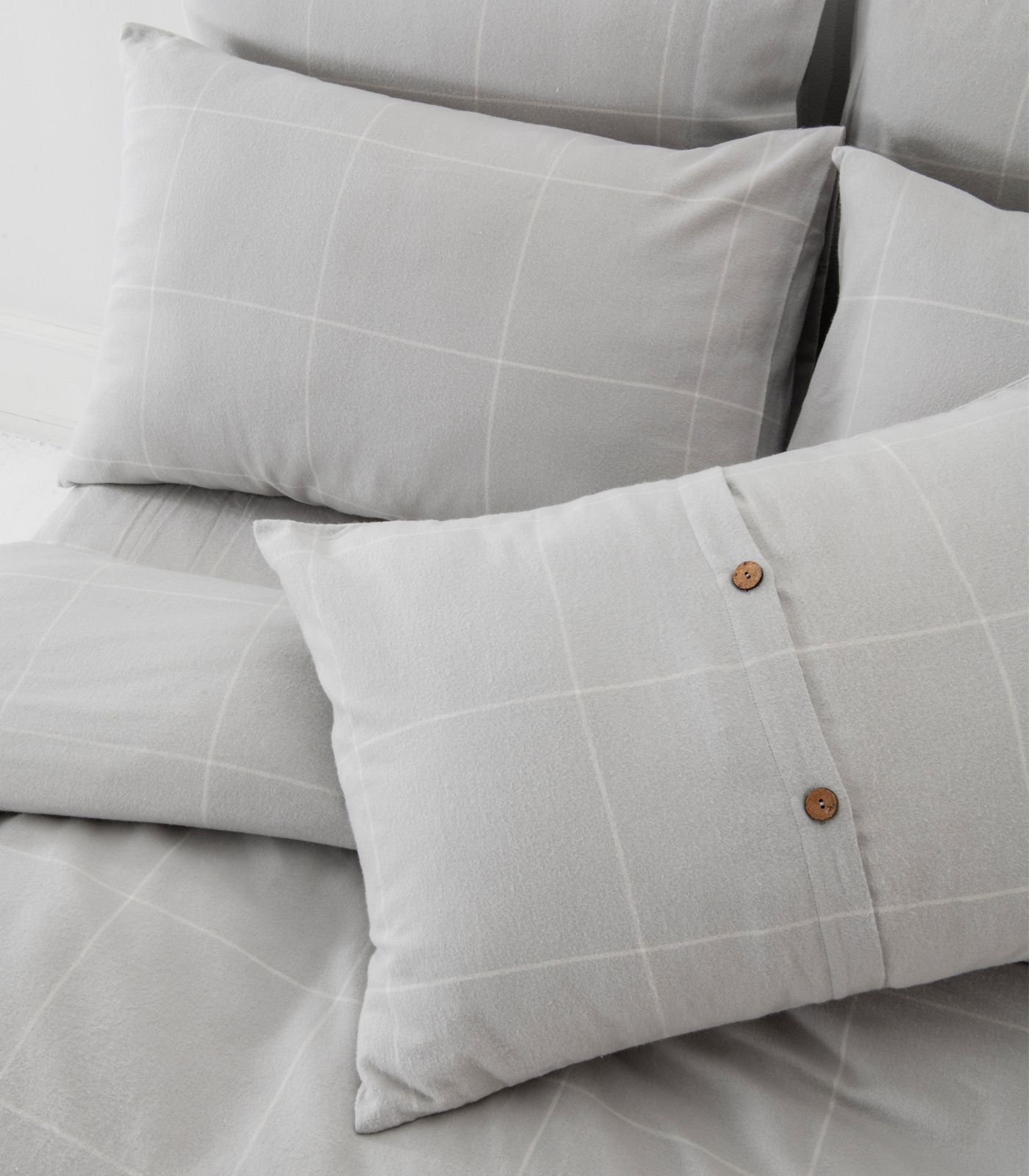 Organic Cotton Flannelette Plain Quilt Cover Set - Windowpane - Light Grey