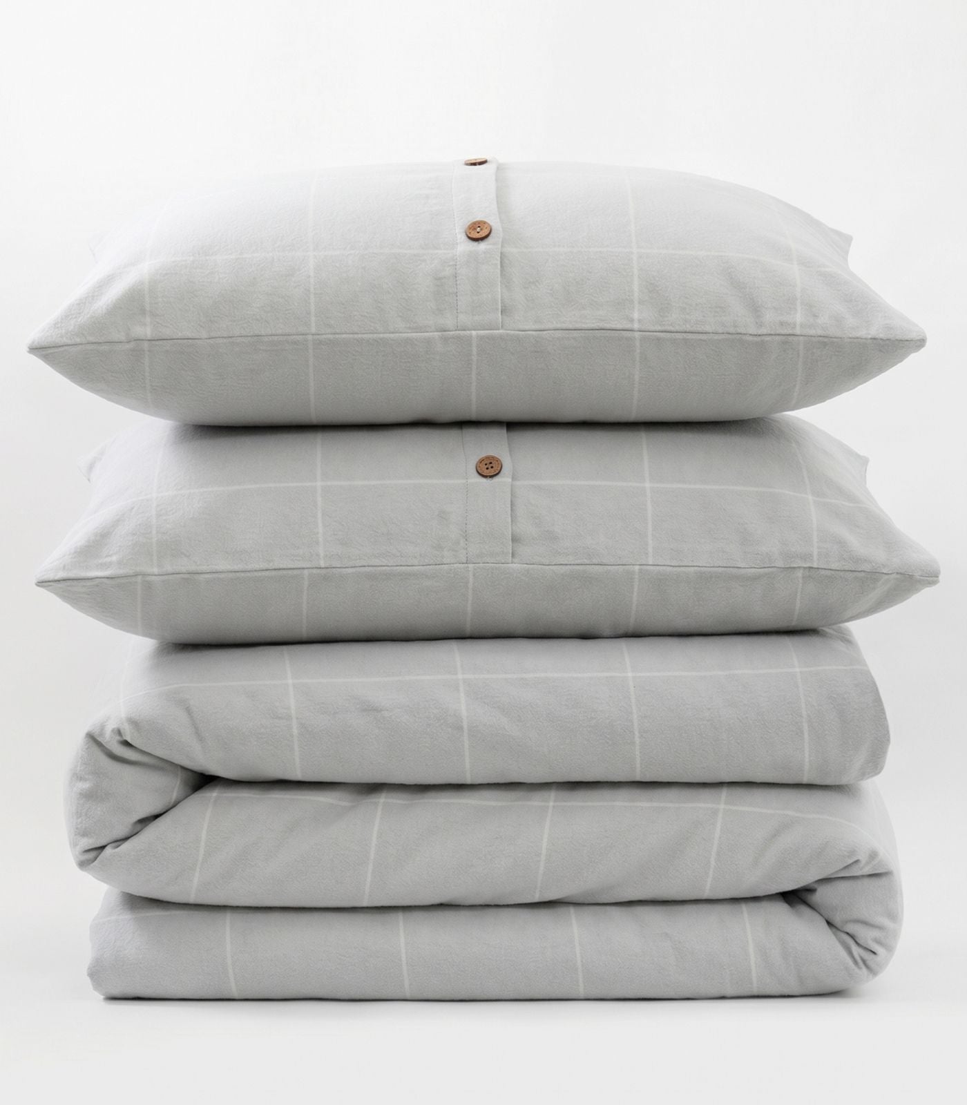 Organic Cotton Flannelette Plain Quilt Cover Set - Windowpane - Light Grey