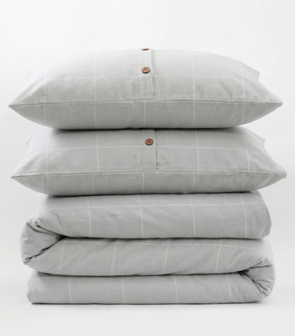 Organic Cotton Flannelette Plain Quilt Cover Set - Windowpane - Light Grey