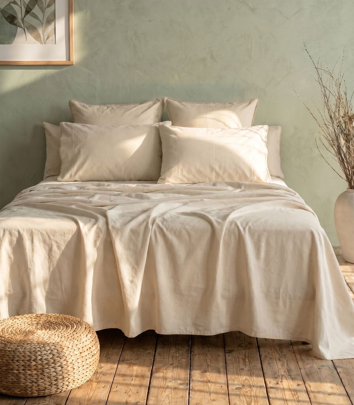 Organic Cotton Flannelette Sheet Set - Whipstitch - Natural