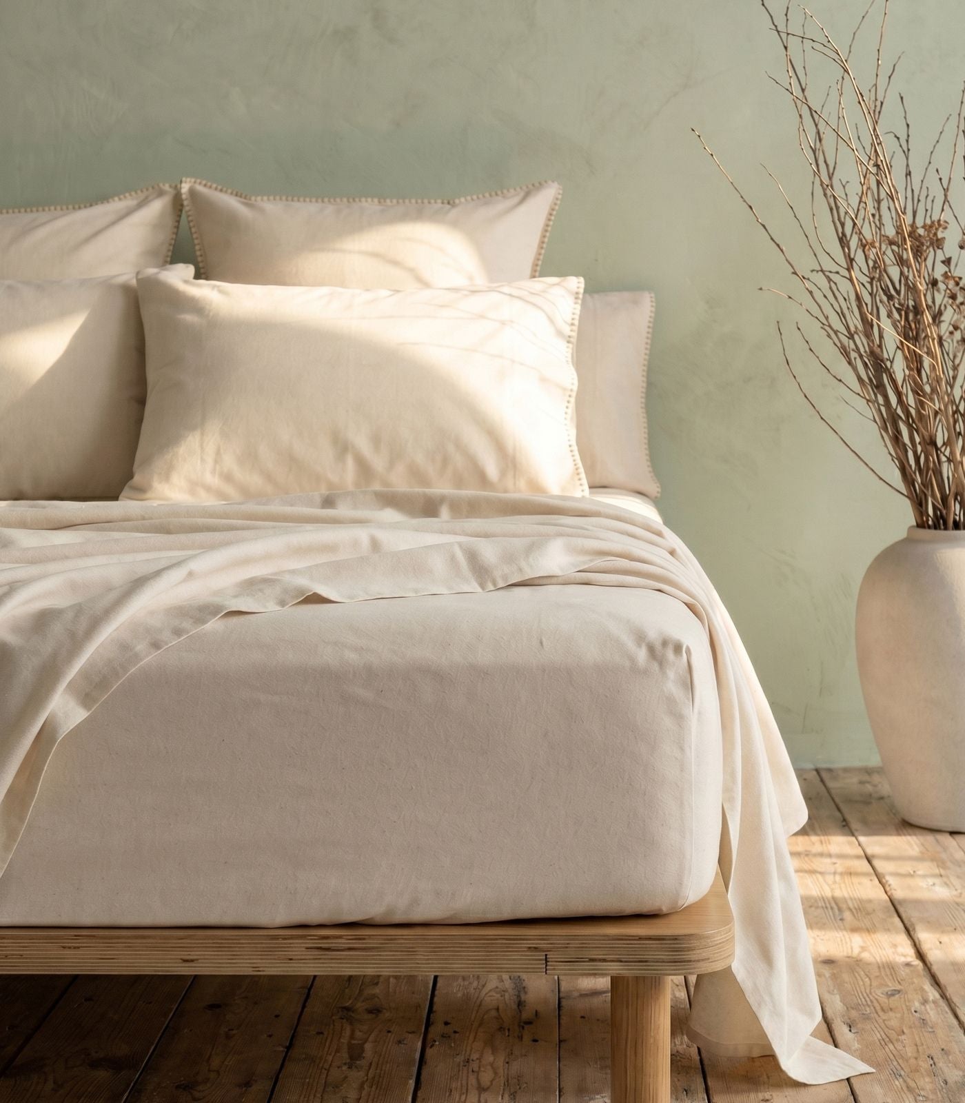 Organic Cotton Flannelette Sheet Set - Whipstitch - Natural