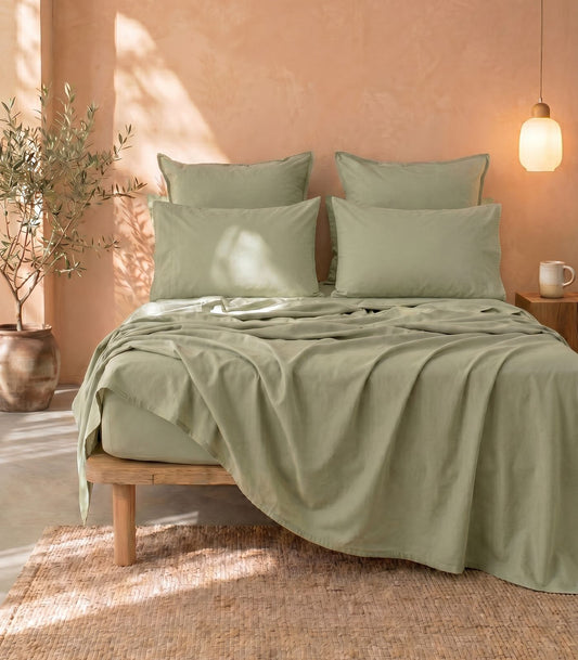 Organic Cotton Flannelette Sheet Set - Whipstitch - Sage