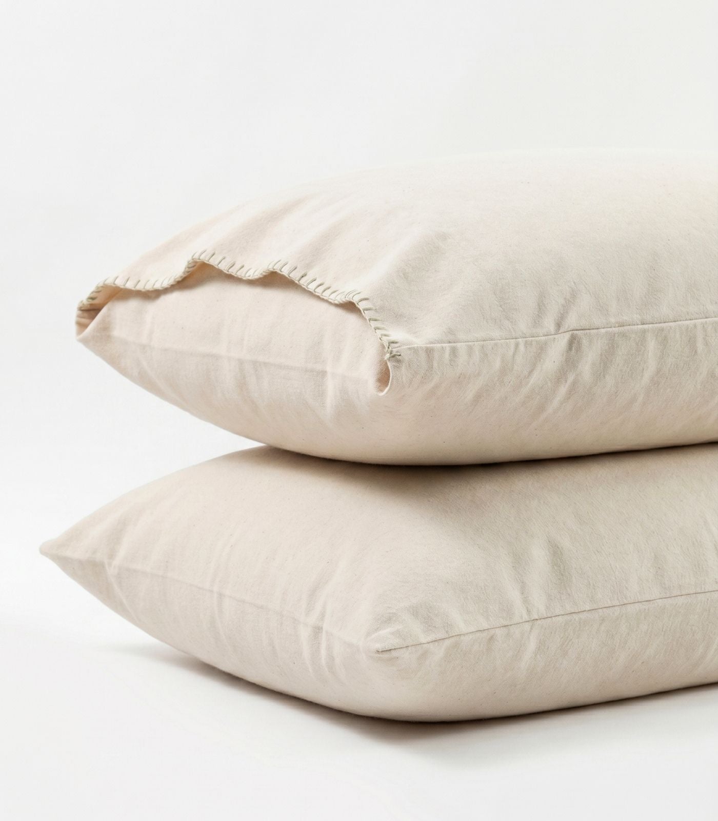 Organic Cotton Flannelette Pillow Cases - Whipstitch (pair) - Natural