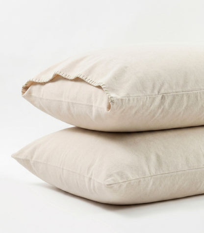 Organic Cotton Flannelette Pillow Cases - Whipstitch (pair) - Natural