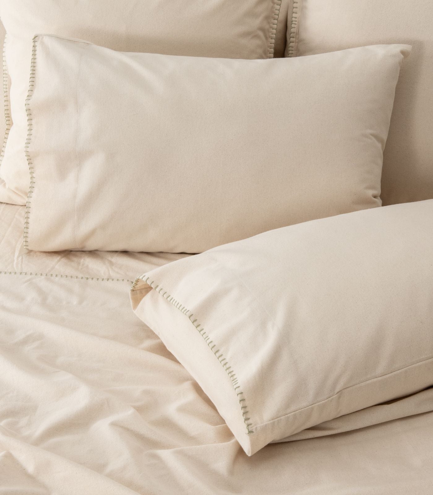 Organic Cotton Flannelette Pillow Cases - Whipstitch (pair) - Natural