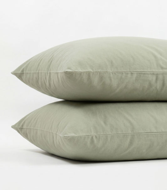 Organic Cotton Flannelette Pillow Cases - Whipstitch (pair) - Sage