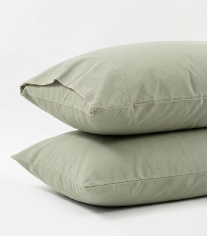 Organic Cotton Flannelette Pillow Cases - Whipstitch (pair) - Sage
