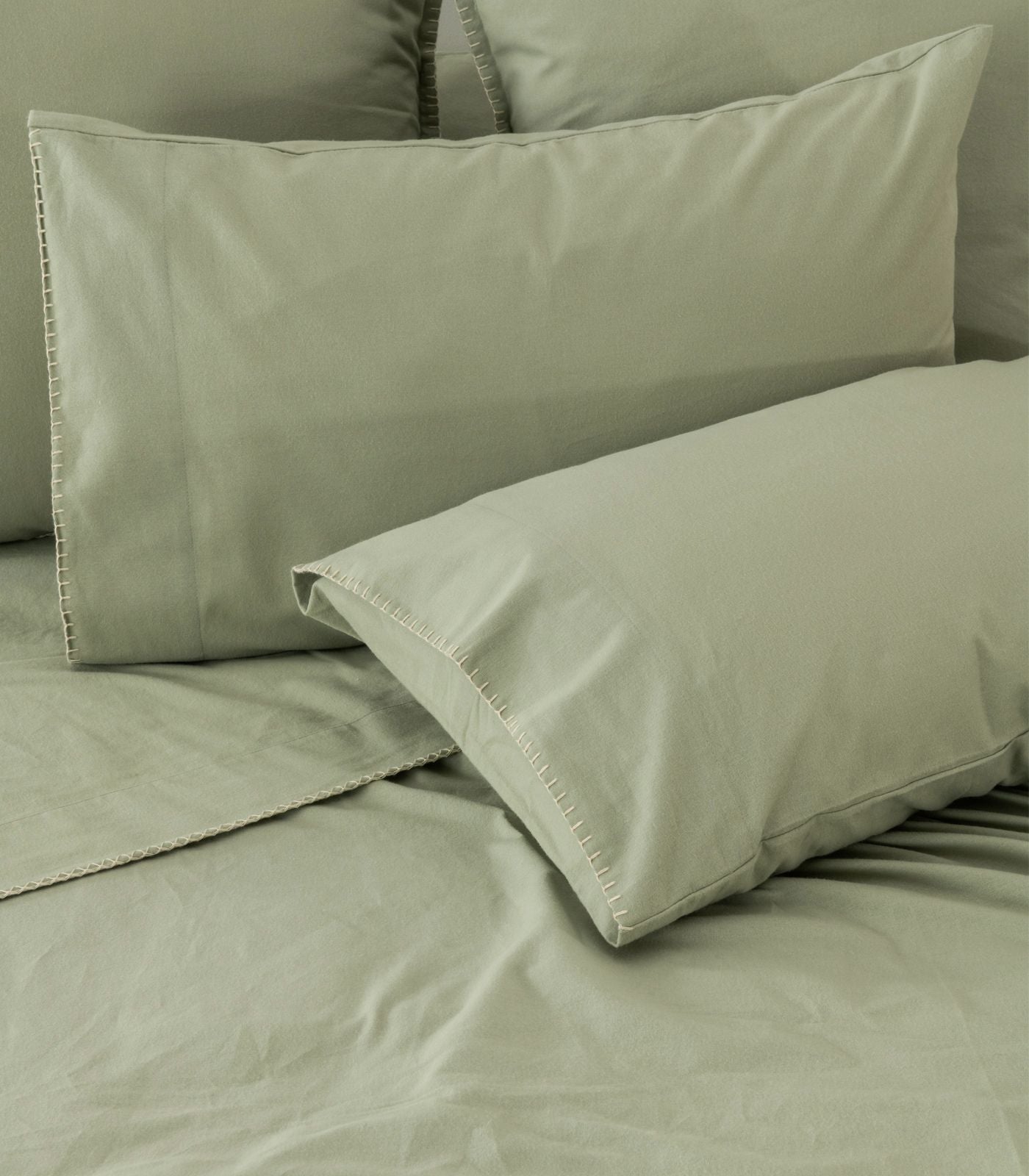 Organic Cotton Flannelette Pillow Cases - Whipstitch (pair) - Sage