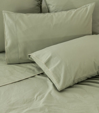 Organic Cotton Flannelette Pillow Cases - Whipstitch (pair) - Sage