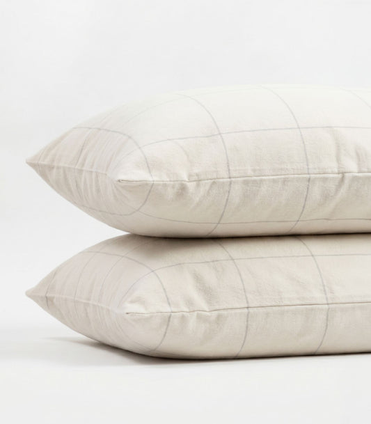 Organic Cotton Flannelette Pillow Cases - Windowpane (pair) - Cream