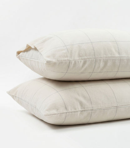 Organic Cotton Flannelette Pillow Cases - Windowpane (pair) - Cream