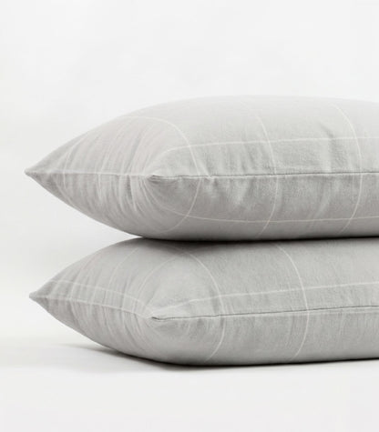 Organic Cotton Flannelette Pillow Cases - Windowpane (pair) - Light Grey