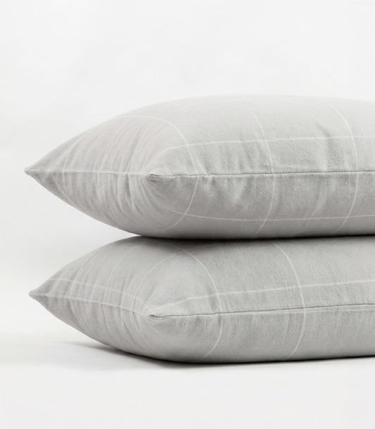 Organic Cotton Flannelette Pillow Cases - Windowpane (pair) - Light Grey