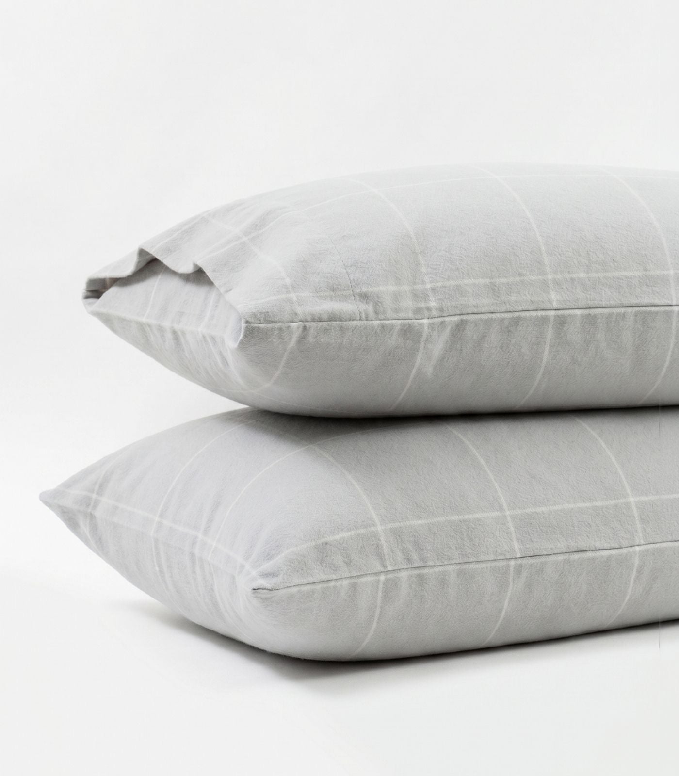 Organic Cotton Flannelette Pillow Cases - Windowpane (pair) - Light Grey