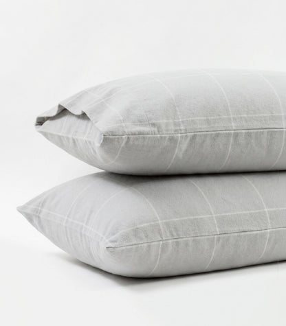 Organic Cotton Flannelette Pillow Cases - Windowpane (pair) - Light Grey