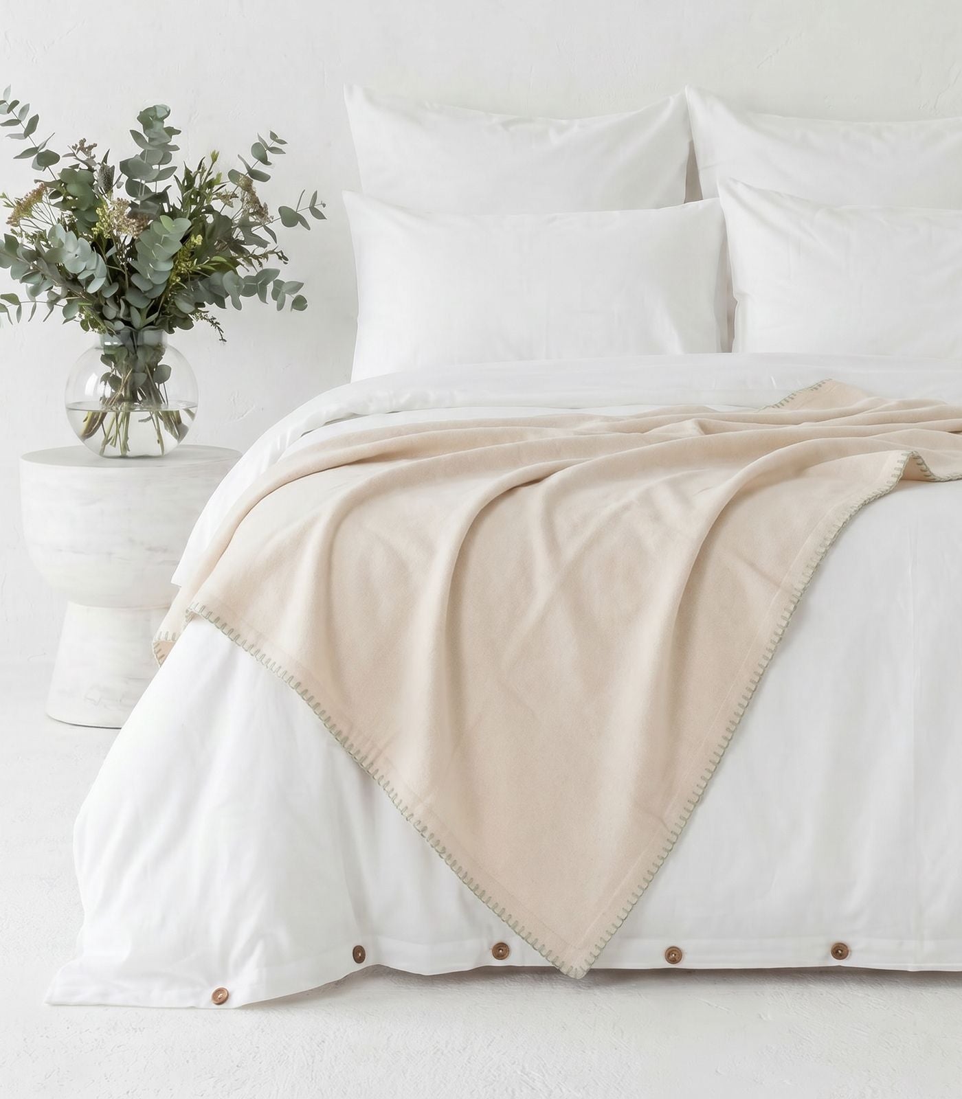 Organic Cotton Flannelette Throw - Whipstitch - Natural