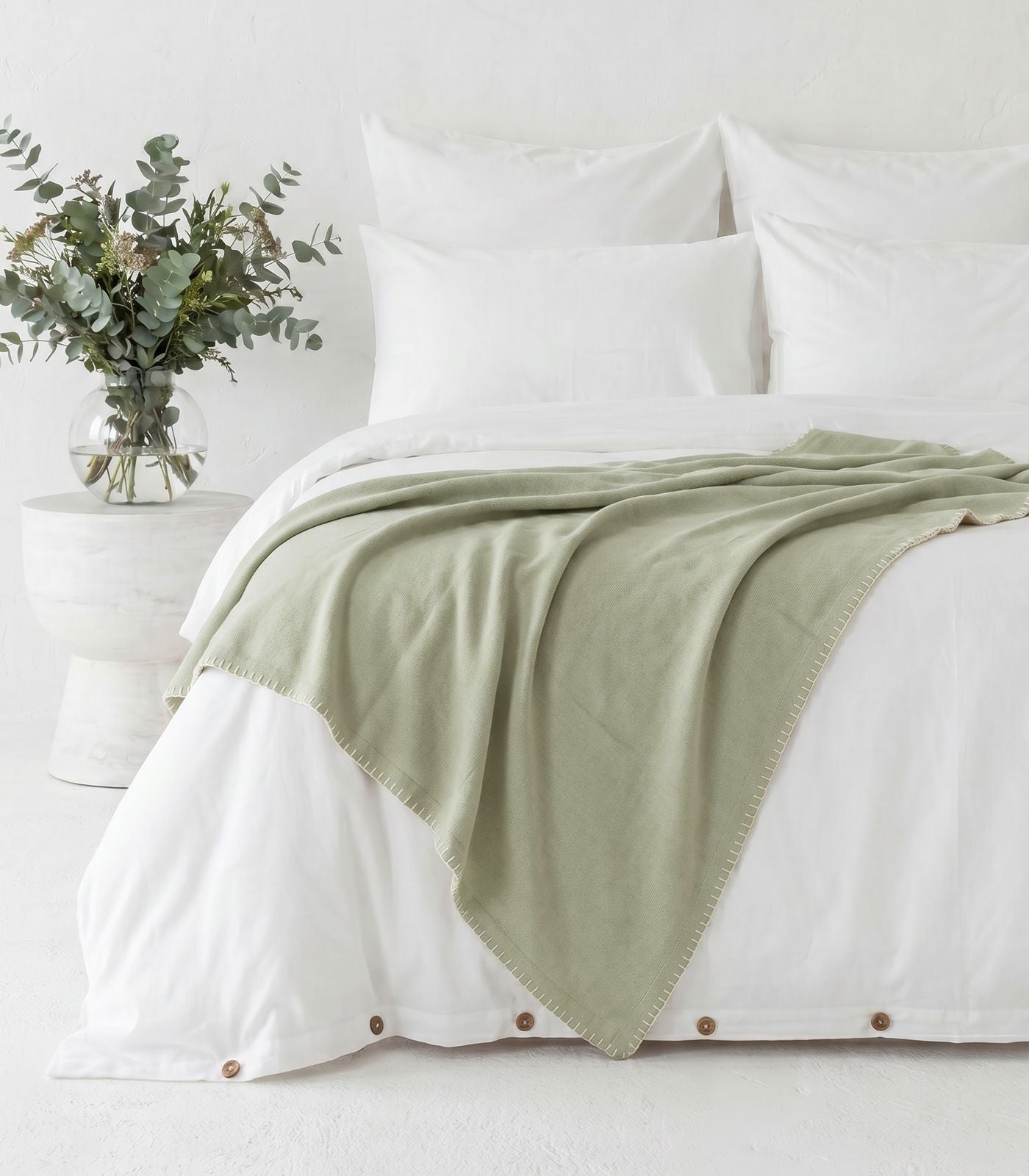 Organic Cotton Flannelette Throw - Whipstitch - Sage