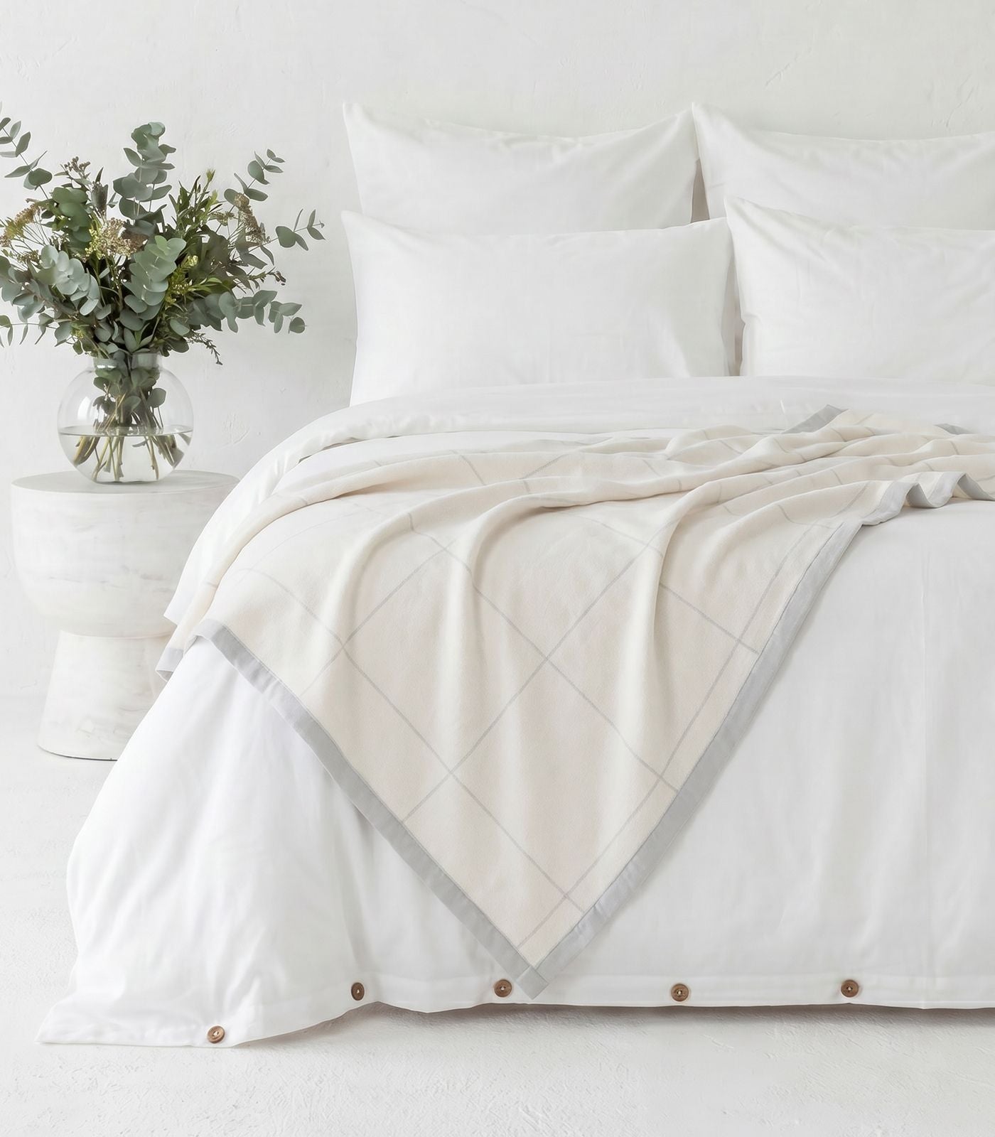 Organic Cotton Flannelette Throw - Windowpane - Cream