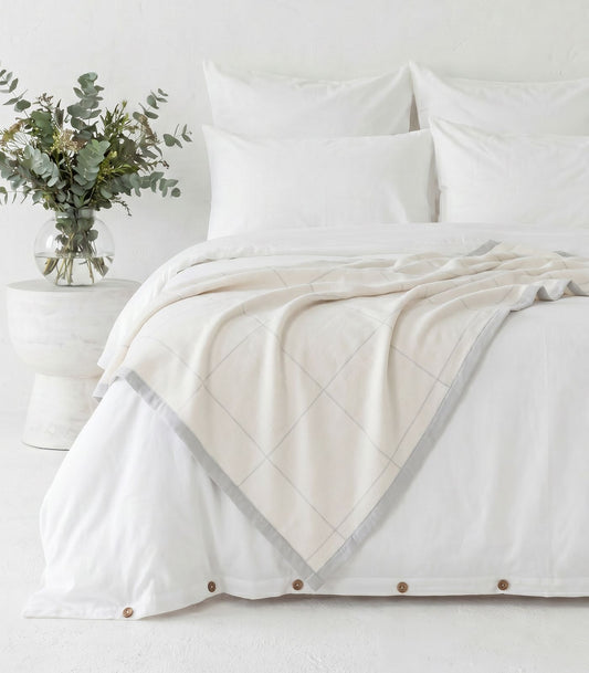Organic Cotton Flannelette Throw - Windowpane - Cream