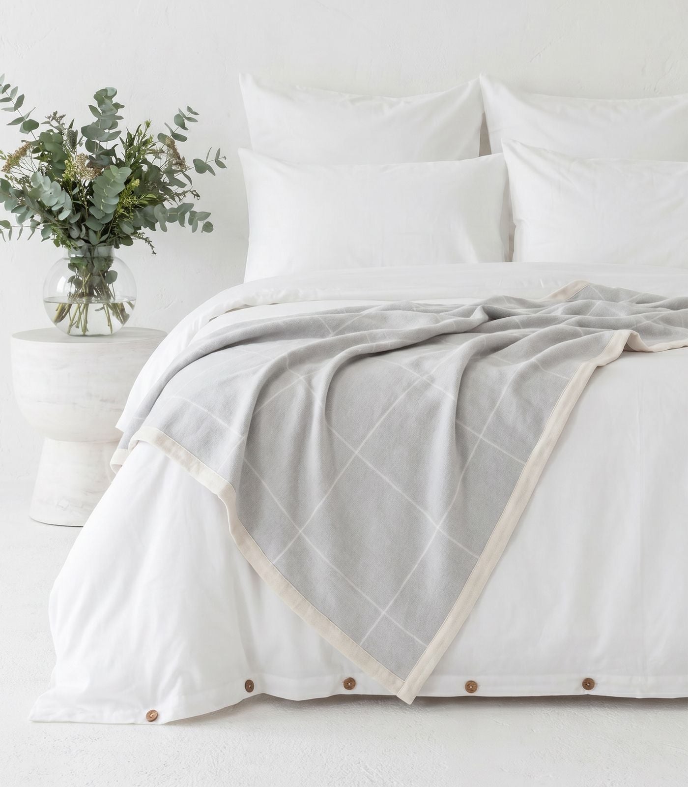Organic Cotton Flannelette Throw - Windowpane - Light Grey