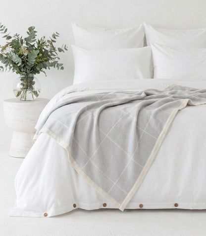 Organic Cotton Flannelette Throw - Windowpane - Light Grey