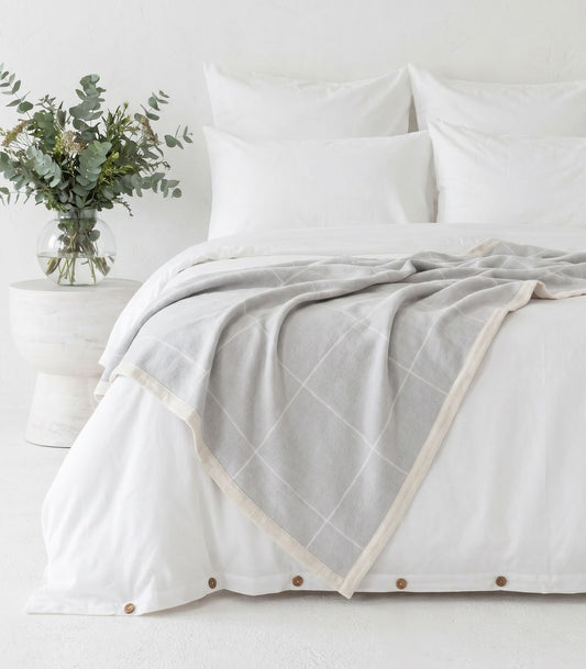 Organic Cotton Flannelette Throw - Windowpane - Light Grey