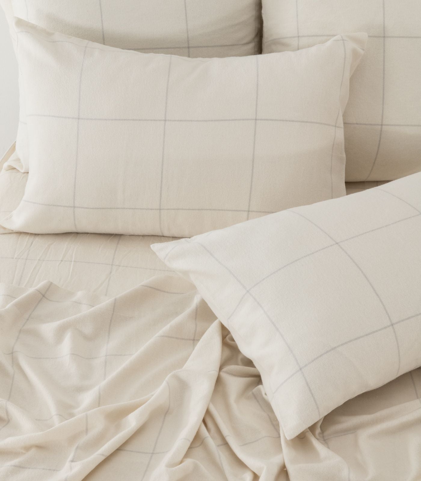 Organic Cotton Flannelette Sheet Set - Windowpane - Cream