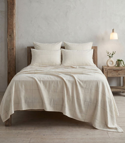Organic Cotton Flannelette Sheet Set - Windowpane - Cream