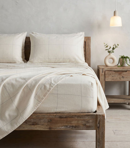 Organic Cotton Flannelette Sheet Set - Windowpane - Cream