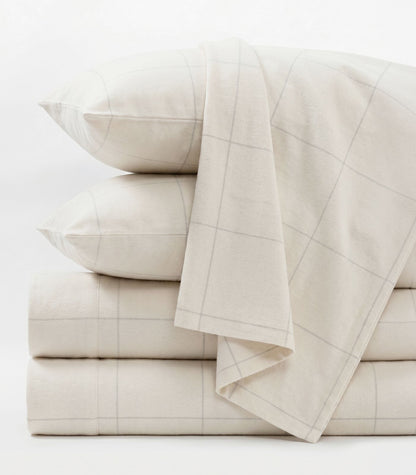 Organic Cotton Flannelette Sheet Set - Windowpane - Cream
