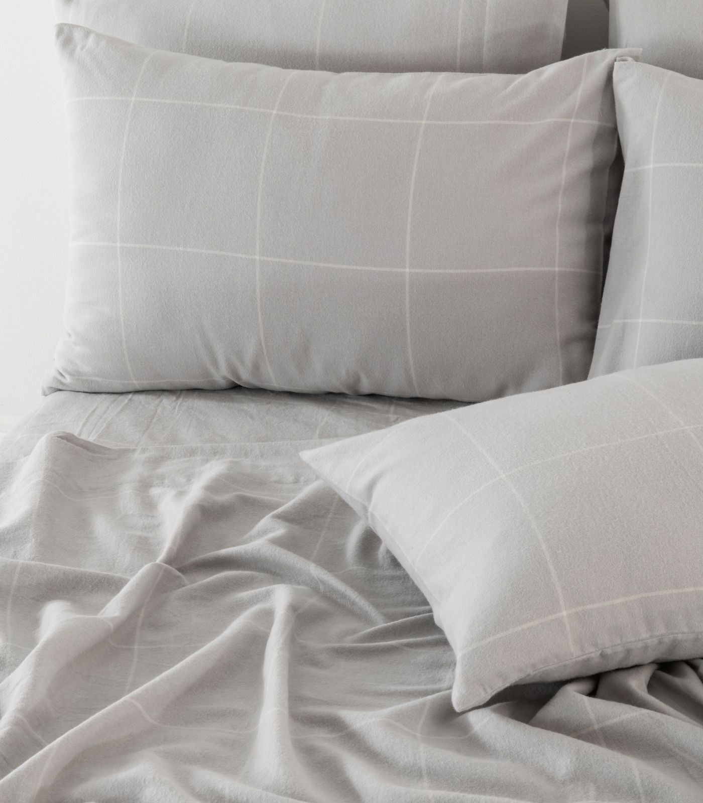 Organic Cotton Flannelette Sheet Set - Windowpane - Light Grey