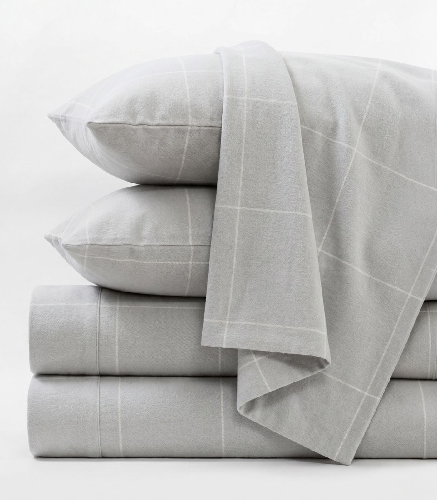 Organic Cotton Flannelette Sheet Set - Windowpane - Light Grey