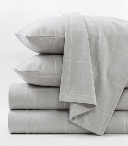 Organic Cotton Flannelette Sheet Set - Windowpane - Light Grey