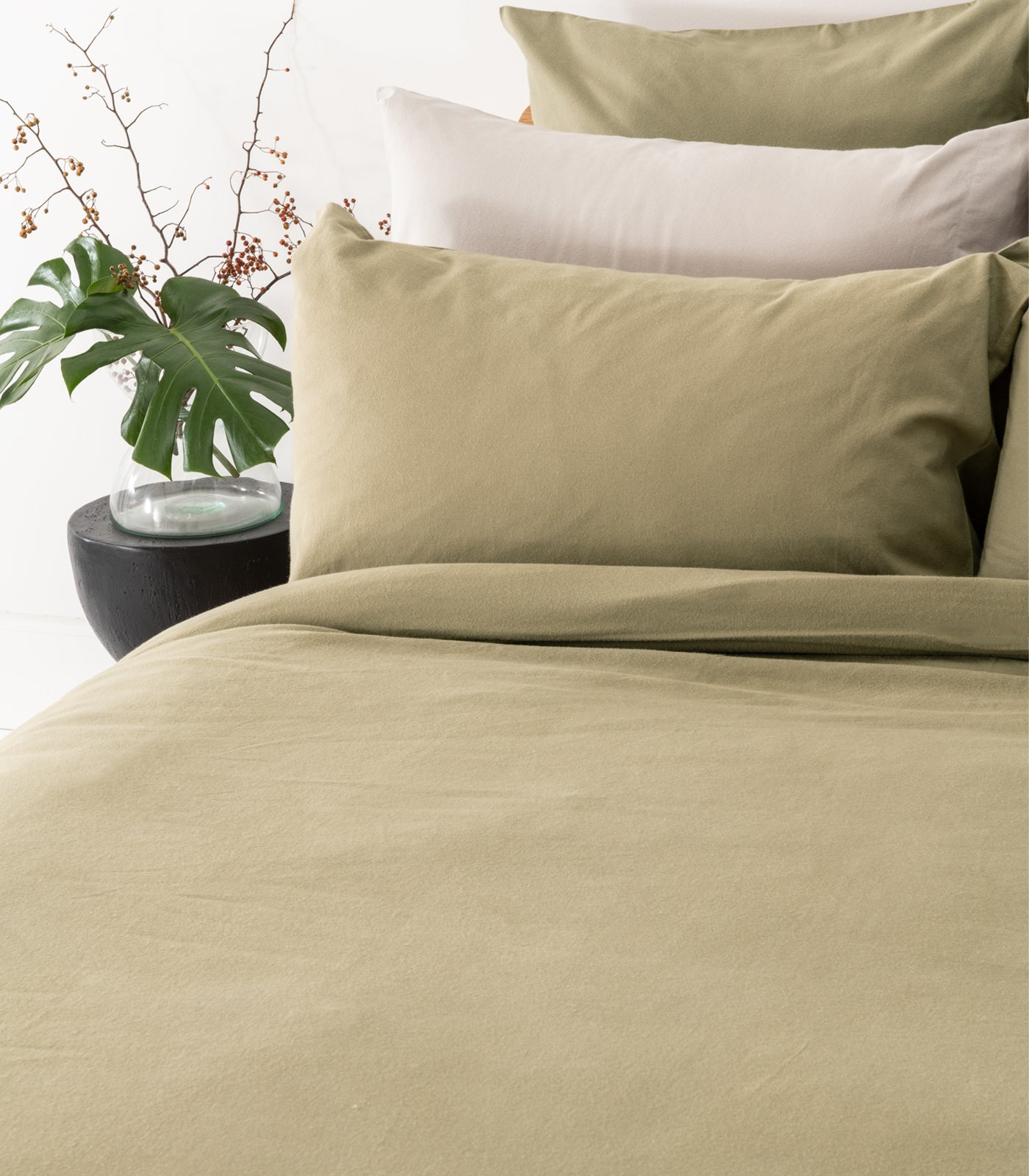 Bhumi Organic Cotton- Flannelette Plain Quilt Cover - Olive
