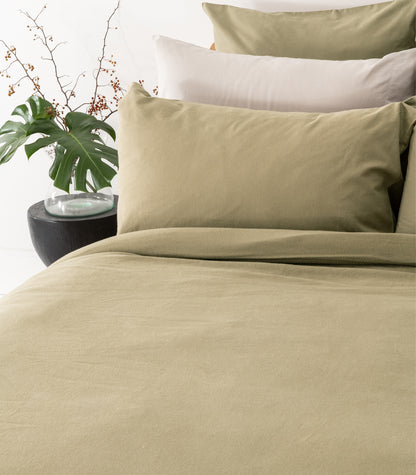 Bhumi Organic Cotton- Flannelette Plain Quilt Cover - Olive