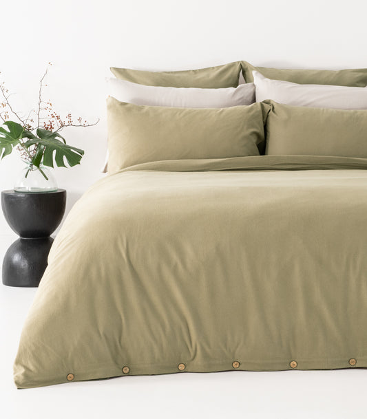 Bhumi Organic Cotton -Flannelette Quilt Cover Set - Olive