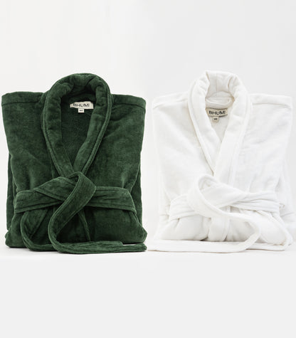 Bhumi Organic Cotton - Spa Robe - Forest Green / White