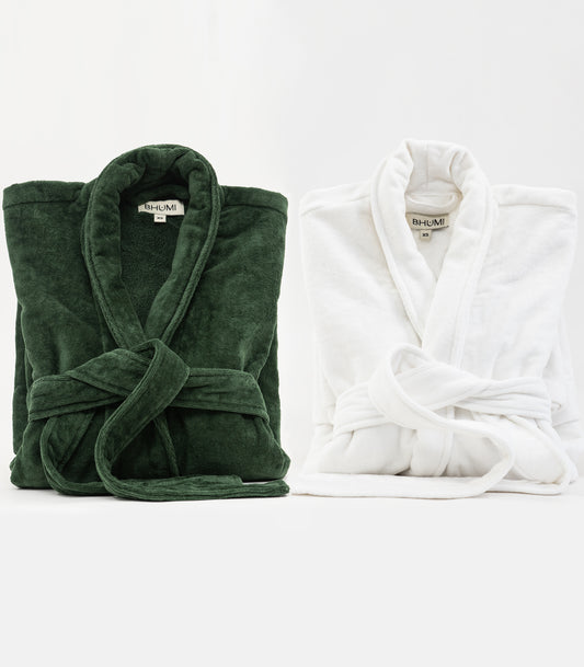 Bhumi Organic Cotton - Spa Robe - Forest Green / White