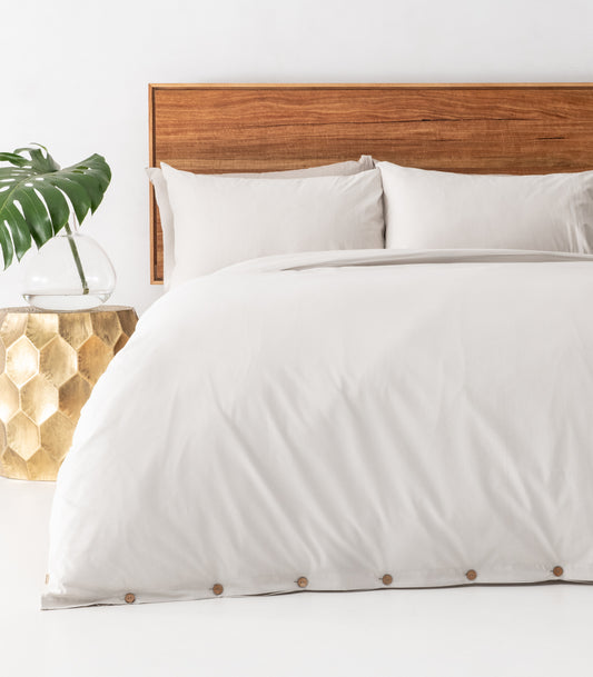 Bhumi Organic Cotton - Percale Plain Quilt Cover - Ice