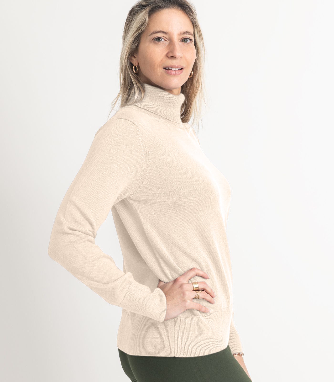 Bhumi Organic Cotton - Fine Knit Turtleneck Jumper - Oatmeal