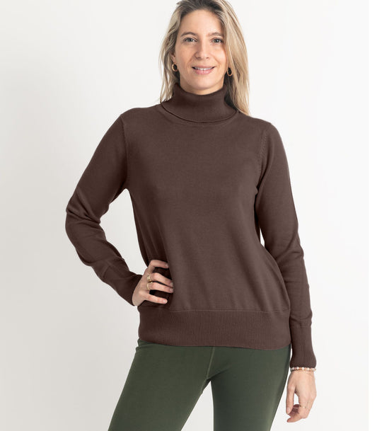 Bhumi Organic Cotton - Fine Knit Turtleneck Jumper - Chocolate