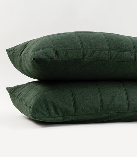Bhumi Organic Cotton - Jersey Quilted Pillow Cases (pair) - Green Melange