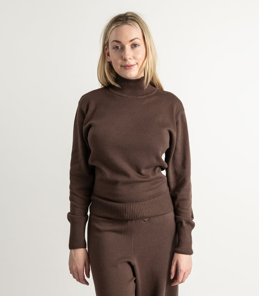 Bhumi Organic Cotton - Fine Knit High Neck Jumper - Chocolate