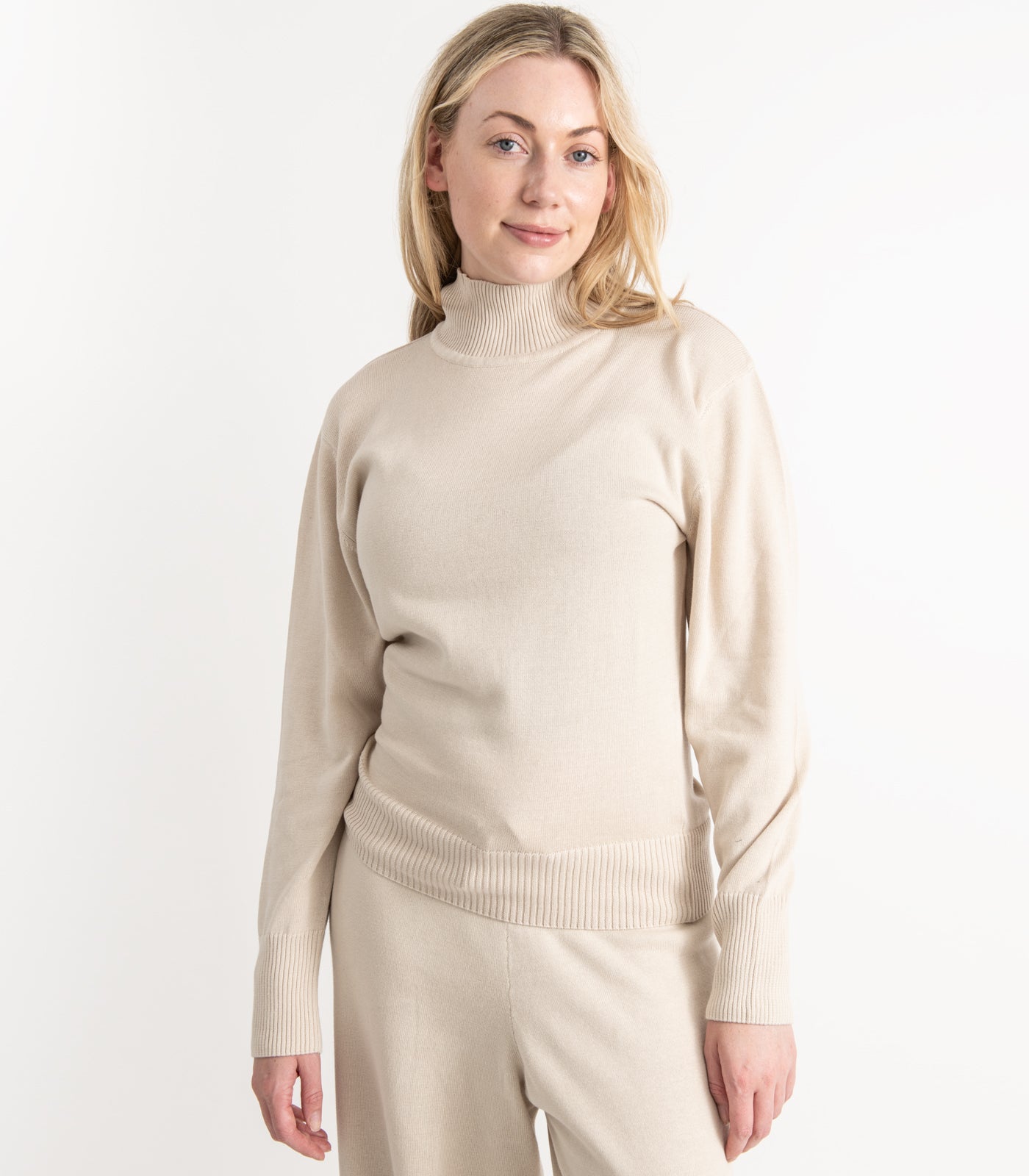 Bhumi Organic Cotton - Fine Knit High Neck Jumper - Oatmeal