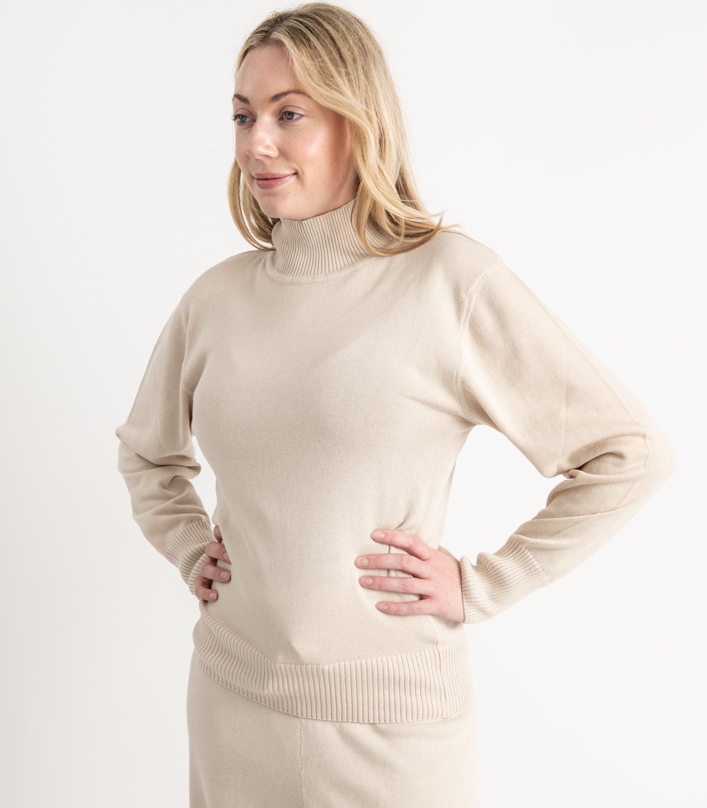 Bhumi Organic Cotton - Fine Knit High Neck Jumper - Oatmeal