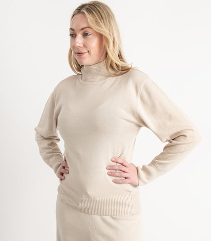 Bhumi Organic Cotton - Fine Knit High Neck Jumper - Oatmeal