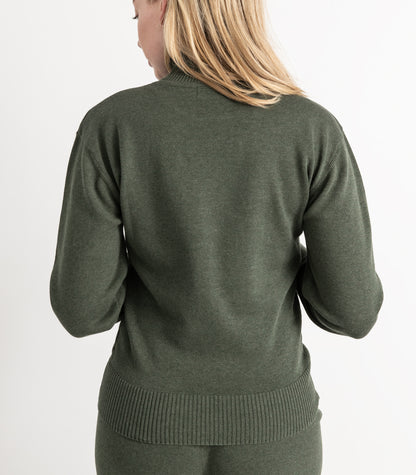 Bhumi Organic Cotton - Fine Knit High Neck Jumper - Olive