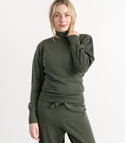 Bhumi Organic Cotton - Fine Knit High Neck Jumper - Olive