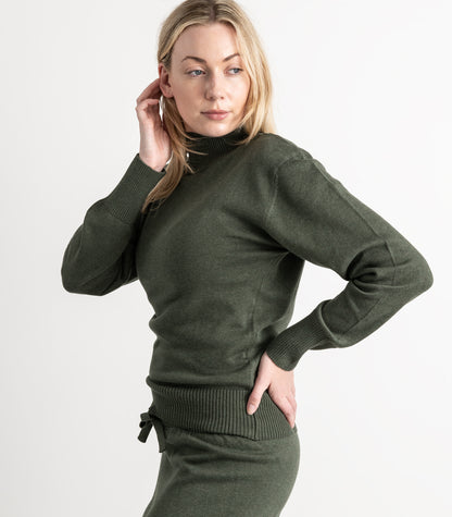 Bhumi Organic Cotton - Fine Knit High Neck Jumper - Olive