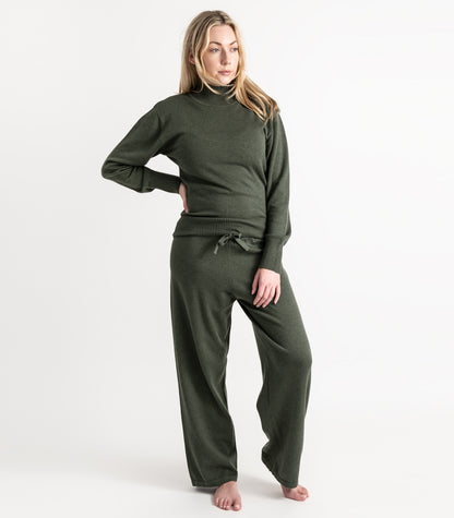 Bhumi Organic Cotton - Fine Knit High Neck Jumper - Olive